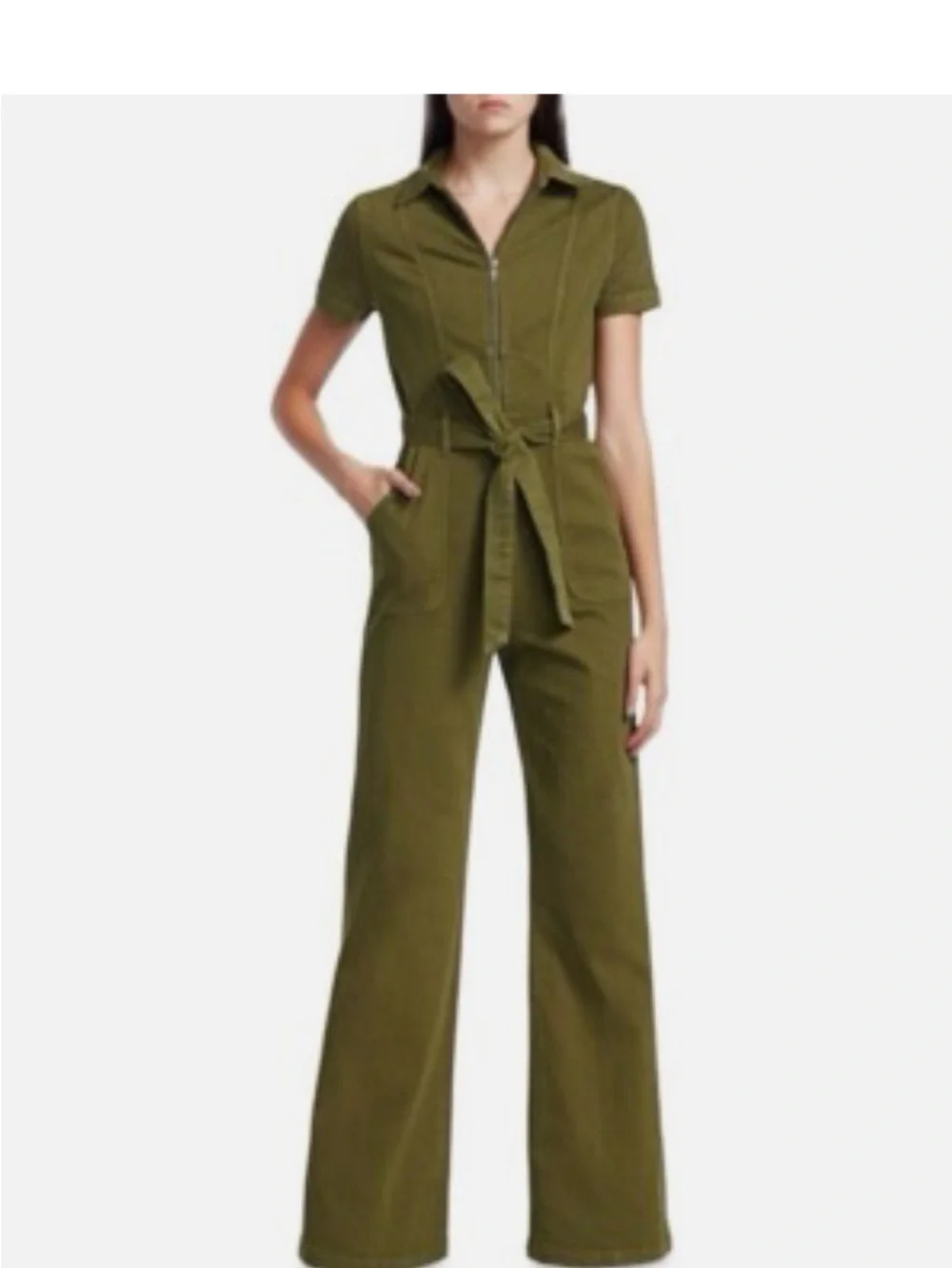 Alice + Olivia Olive Green Short-Sleeve Utility Jumpsuit - Picture 1 of 7